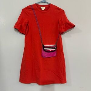 Kate Spade Girls Trompe l' Oeil Bag Dress in Coral Orange Red Size 12
